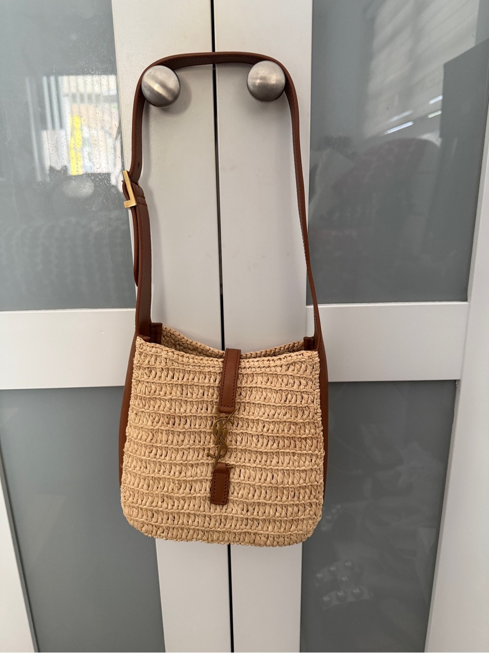 Saint Laurent Le 5 à 7 mini Raffia Shoulder Bag